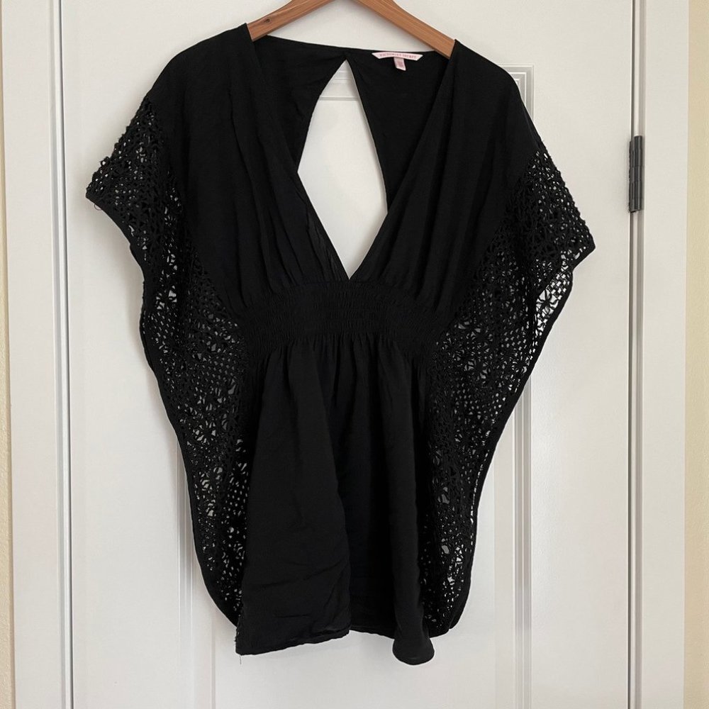 Victorias Secret Top Womens Small Black Lacy Jersey Knit Tunic